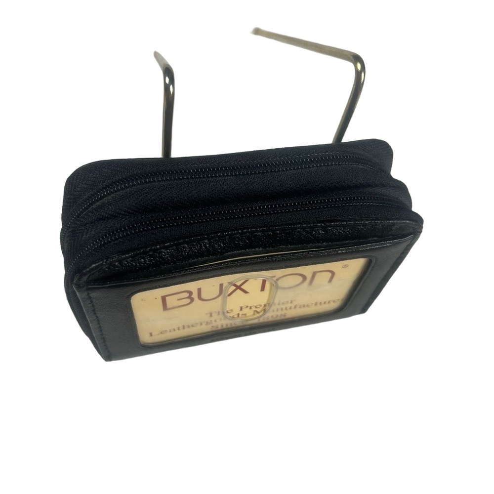Buxton Wallet Ziparound Black Classic Genuine Leather w/Accordion Organizer - Picture 3 of 8